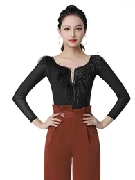 Stage Wear 2024 Latin Dance Style Dancing Top Women's Long-sleeved Practise Clothes Modern Ballroom Leotard ZY152-1