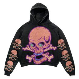 Graphical skull hoodies women grunge oversized sweatshirt hoodie goth y2k tops high street streetwear gothic men clothes 240126