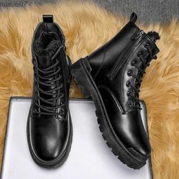 Boots Ankle Boots Mens Winter Leather Boot Man Biker Round Toe Explosive Style Outdoor Plus Velvet Easy To Clean Motorcycle Anti-wear