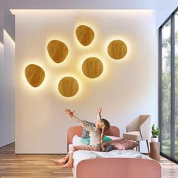 Wall Lamp Nordic LED Wooden Round Oval For Children Bedroom Aisle Cafe Bar Stair Indoor Home Decoratioan Lighting Fixture Luster