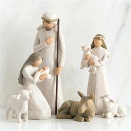 6 PiecesSet of Engraved Hand Painted Doll Art Nativity Collection Decorative Statue Desk Decoration Home Christmas Gift 240123