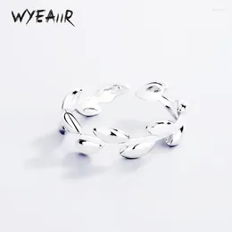 Cluster Rings WYEAIIR 925 Sterling Silver Fresh Branch Leaf Temperament Sweet Resizable Opening Ring For Women Luxury Jewellery