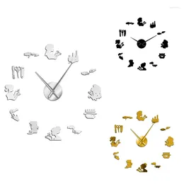 Wall Clocks 3D DIY Large Size Clock Nail Salon Mirror Stickers Decor Frameless Mute Non Ticking Quartz Watch