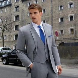 Men's Suits High Quality Men Blazer Terno Grey Notch Lapel Single Breasted Costume Homme Skinny 3 Piece Jacket Pants Vest Wedding Set