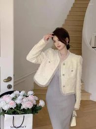 Women's Jackets 2024 Spring White Jacket Coat Women High End Small Fragrance Slim Long Sleeve Tassel Patchwork Korean Fashon Outwear Tops