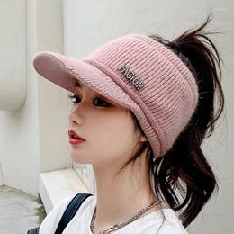 Ball Caps Autumn Winter Hats For Women Knitted Ponytail Beanies Letter Sports Elastic Empty Top Baseball Cap Warm Skullies Hat