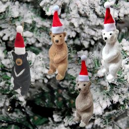 Christmas Decorations Bear Doll Pendant With Hat Polars Grizzly Model Ornaments Cute Tree Hanging Decoration