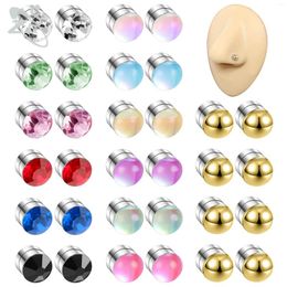 Stud Earrings ZS 12pcs/lot Stainless Steel Magnetic Earring Colorful Non-Piercing Nose Fake Helix Tragus Cartilage Piercings Jewelry