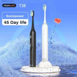 Toothbrush Mornwell Electric Sonic Toothbrush T38 USB Charging Adult Waterproof Ultrasonic Automatic Toothbrush 8 Brush Replacement Head Q240202