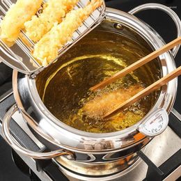 Pans 20/24 Cm Diameter Japanese Deep Frying Pot With A Thermometer And Lid 304 Stainless Steel Kitchen Tempura Fryer Pan