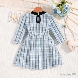 Girl's Dresses Kids Casual Dress for Girls Clothes 2023 Autumn Winter New Toddler Cute Blue Long Sleeve Plaid Princess Dress Fashion Children