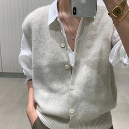 Casual Button Cardigan Vest Autumn and Winter Knitted Sweater Vest Women Fashion Solid Sleeveless Soft Jumpers 240126