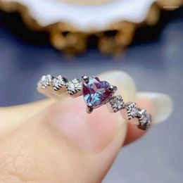 Cluster Rings Alexandrite Gemstone Genuine 925 Sterling Silver Ring For Women Heart Cut Women's Engagement Bride Romantic Birthday