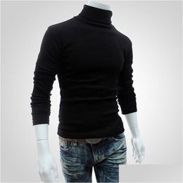 Mens Sweaters Men Bottoming Tops Fall Slim Warm Autumn Turtleneck Black Plovers Clothing For Man Cotton Knitted Sweater Male Drop Deli Oteti