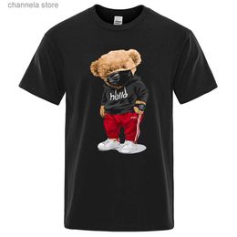 Men's T-Shirts 100% Cotton Sports Mask Bear Print Short-sleeved T-shirt male Half-sleeved Summer Casual Oversized T-shirt men Shirt S-XXXL T240202