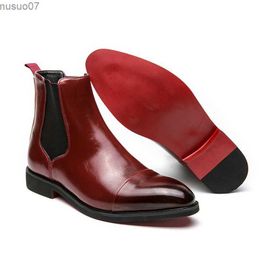 Boots New Arrivals Red Chelsea Boots for Men Round Toe Solid Spring Autumn Fashion Men Short Boots Business Free Shiping Size 38-46