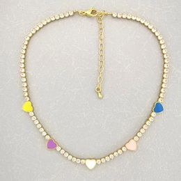 Pendant Necklaces QMHJE Enamel Heart Charm Choker Necklace Bracelet Tennis White Colorful Crystal Chain Ice Geometric Jewelry Neck Collar