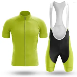 Racing Sets Basic Lime Green Cycling Jersey Set Sport Team Bike Men Clothing Quick Dry Summer Sleeve Road Ride Shirt Bib Short Gel