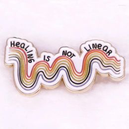 Brooches Healing Is Not Linear Enamel Pin Rainbow Colorful Lines Badge Therapist Brooch Mental Health Awareness Jewelry