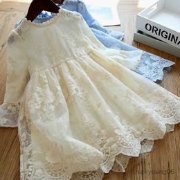 Girl's Dresses Flower Girls Dresses For Wedding Ceremonial 3-8T Kid White Lace Floral Birthday Party Costume Autumn Long Sleeve Evening Clothes