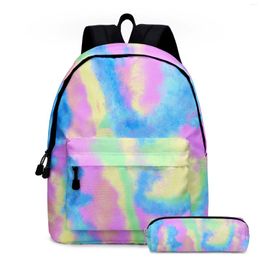 School Bags Brand 2pcs/set Tie Dye Printing Girl Backpack Primary Students Children Schoolbag With Pencil Bag Daypack Mochila