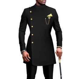 Indian Style Men's Suit Long Jacket Pants 2-piece Set Formal Single Breasted Blazer for Groom Wedding Tuxedo XS-5XL