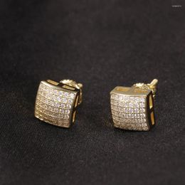 Stud Earrings Square Size Bling Iced Out Cubic Zircon Mirco Pave Prong Setting Brass Fashion Hip Hop Jewellery BE019