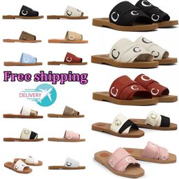 Designer Sandal Luxury woody Women Flat sandale Slide slipper Womans pink red Slippers summer beach platform Canvas shoe flip flop