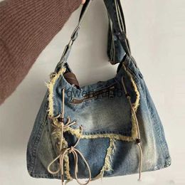 Shoulder Bags Vintage Denim Messenger Tote For Women Luxury Designer andbags And Purses 2023 New In Wooden Beaded Tassel Large SoulderH2422