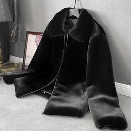 Mens Mink Coat Imitation Fur Hooded Fashion Black Live Broadcast with Goods WM6D