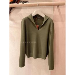 Loro Piano Sweaters Womens Winter Leisure Dark Green Lapel V-neck Long Sleeve Wool Sweater NM5Q