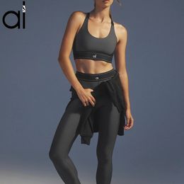 AL Yoga Suits 2 peças Sutiãs esportivos Top + Calça Suit Up Sutiã Alças ajustáveis Suporte médio Colete de ginástica Calça de moletom de corrida de cintura alta Dança Pilates Muse Conjuntos de leggings