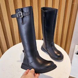 Boots Brand PU Leather Kids Motorcycle Girls Long Black Knee-high Autumn Winter Children High Zipper Fashion