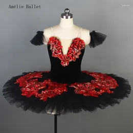 Stage Wear BLL086 Black Stretch Velvet Bodice With Layers Of Pleated Tulle Pancake Tutu Sparkling Giltter Professional Ballet