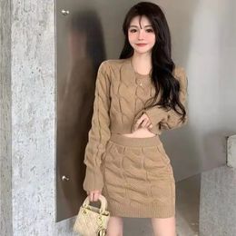 Two Piece OF Pullover Autumn/Winter Knitted Sweater Set Pure Desire Short Sweater Sexy Spicy Girl Arm Wrap Skirt Sweater Female 240202