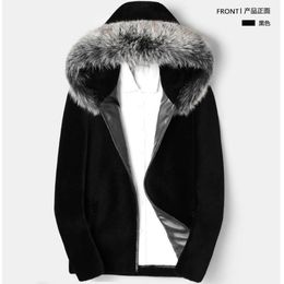 Faux Fur Jacket Short Mens Designer Collar Hooded Sheep Trimmed Fashionable Casual Warmth KV1O