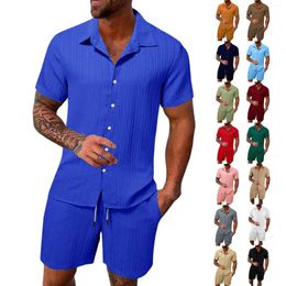 Running Sets Men's Summer Breathable Two Piece Wrinkled Shirt Shorts Stretch Suits Cobalt Tuxedo Set Young Man Homecoming Outfit 40r