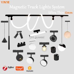 Track Lights Smart Home Tuya Zigbee Remote Control 6mm Thin Surface Mount Magnetie Track Light Ceiling System Black White Lamp Lighting DC48V YQ240124