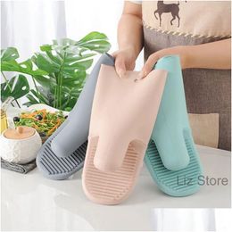 Oven Mitts Thicken Sile Anti Scald Glove Microwave High Temperature Resistance Oven Mitts Heat Insation Ovens Kitchen Baking Tool Drop Dh4Vj