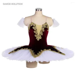 Stage Wear Adult & Child Ballet Dance Costume Burgundy Velvet Bodice Tutu With Gold Appliques Costumes For Women Girls BLL062