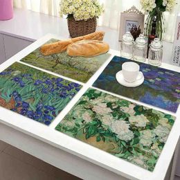 Table Mats Monet Placemat Famous Oil Paintings Van Gogh Kitchen Decor Cotton Linen Dining Coaster Pad Bowl Coffee Cup Tablecloth