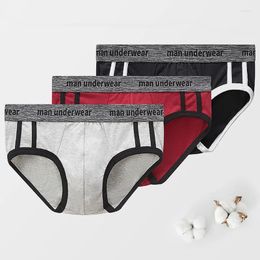 Underpants 3Pcs Men's Cotton Briefs Underwear Soft Man Panties Letter Breathable Comfortable Male Sleeping Shorts Black Grey Red