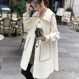 Women's Fur Women Winter Jacket 2024 Fashion Lapel Row Button Loose Warm Trench Coats Sailor Collar Clothing Wool Blends Tops