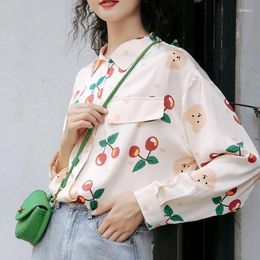 Women's Blouses Deeptown Vintage Women Shirts Cute Korean Style Fashion 2024 Print Blusas Long Sleeve Tops Autumn Loose Button Up Shirt