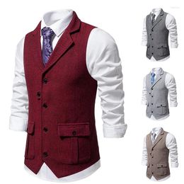 Men's Vests 2024 Spring/Summer Cross Border European Size Herringbone Solid Tank Top Retro Polo Collar Suit Vest