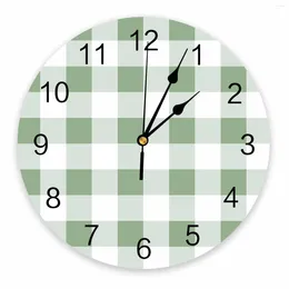 Wall Clocks Green Chequered Pattern In Spring Printed Clock Modern Silent Living Room Home Decor Hanging Watch