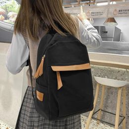 School Bags Fashion Backpack Women Canvas Solid Color Bag Preppy Style Rucksack College Student Schoolbag Travel Bookbag