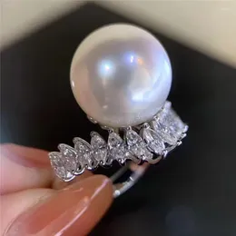 Cluster Rings 6-7MM 7-8MM 8-9MM 9-10MM ROUND AKOYA WHITE Pearl S925 Silver Princess Large V Shining Horse Eye Zircon Ring