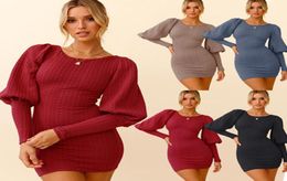 Women Casual Long Sleeve Sweater Dress Winter Elegant Mini Bodycon Autumn Warm Knitted Dress Womens Robe Pull9778249