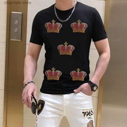 Men's T-Shirts Casual T-shirt Mens Letter Hot Drill Large Size Short Sleeve 2023 Summer High Quality Brand Cotton O-neck Tees Shirt 205 T240202